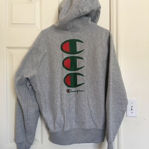 champion stacked big c flocked pullover hoodie